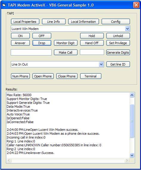 TAPI Modem ActiveX (OCX) Screenshot